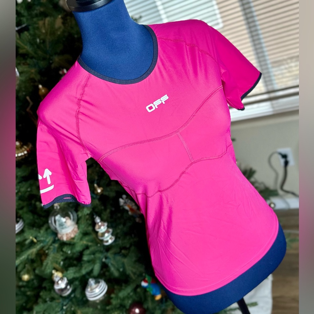 EUC Virgil Abloh OFF-WHITE Pink & Black OFF ACTIVE Short Sleeved Stretch Top - Picture 5 of 17